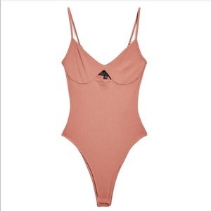 NWOT Topshop Cutout Ribbed Nude Bodysuit Size 10